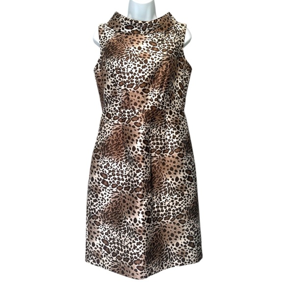 Rickie Freeman Teri Jon Silk wool sleeveless Leopard Animal Print Dress Size 6 - Picture 1 of 7
